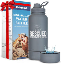 Rubyloo Dog Mom Water Bottle with Detachable Bowl for Dog Lovers – Essentials for Dogs - Rescued Favorite: Smoky Grey