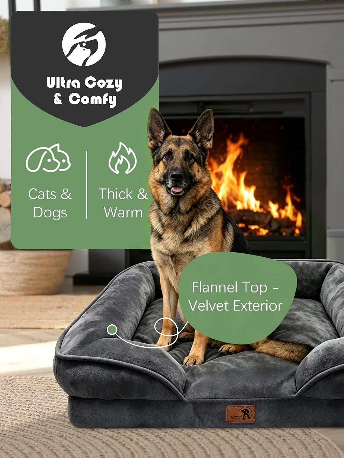 Spotted Play Orthopedic Dog Bed with Sides - Dark Grey / 42.0"L x 32.0"W x 6.5"Th - image 2