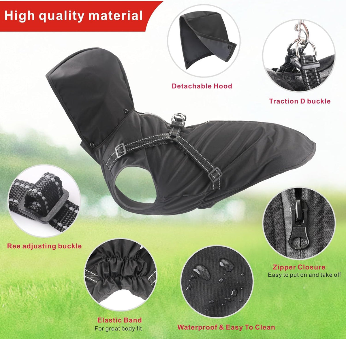 Dog Raincoat Waterproof Dog Hoodie Reflective Dog Raincoat Hooded - XXL / Black - image 2