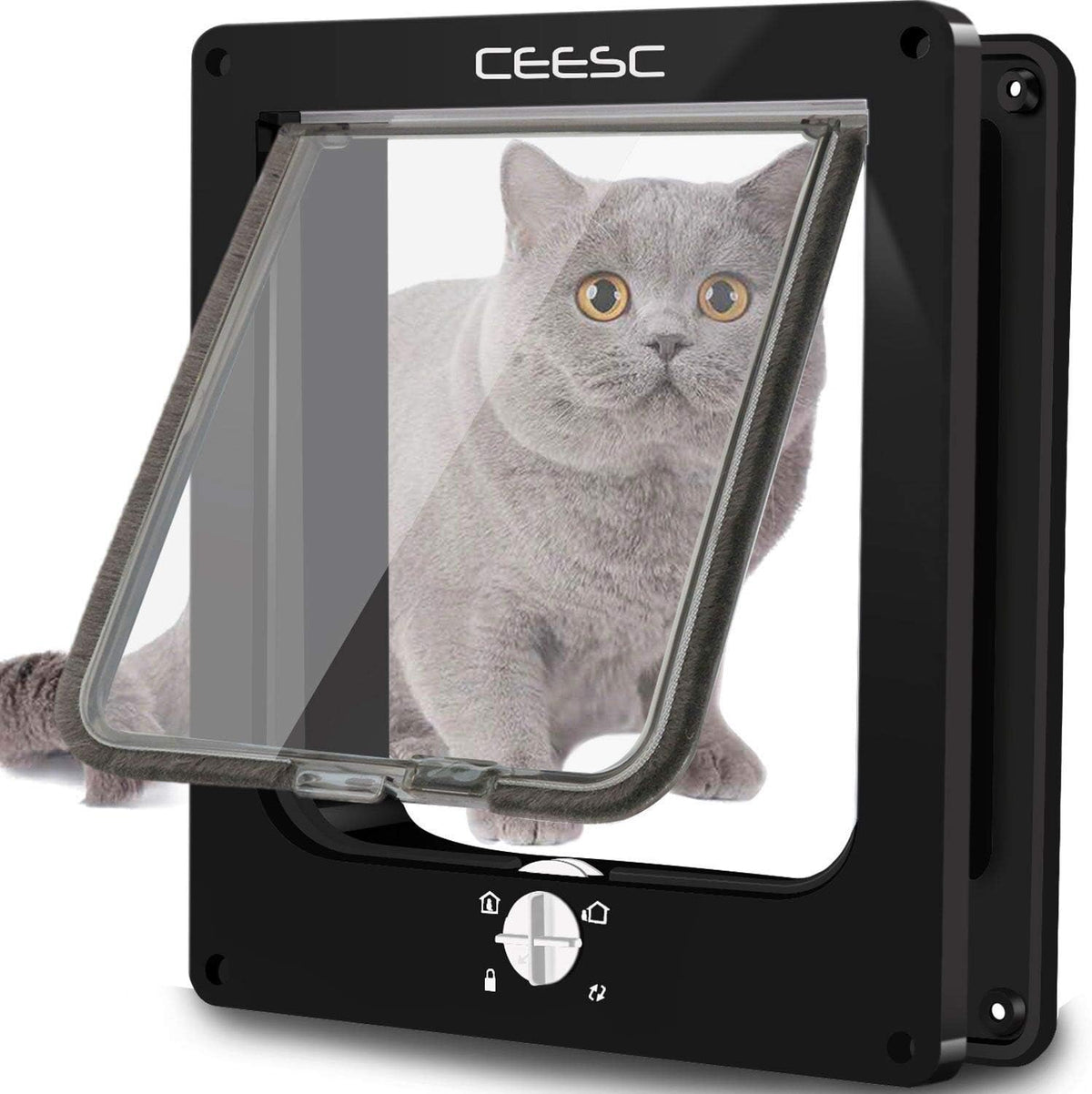 CEESC Medium Cat Door for Interior/Exterior, for Pets <15.75" - XL- Inner size: 7.7"(W) x 8.9"(H) / Black