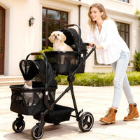 Foldable Double Pet Stroller for 2 Small Medium Cats Dogs – Essentials for Cats - Black / Double - image 2
