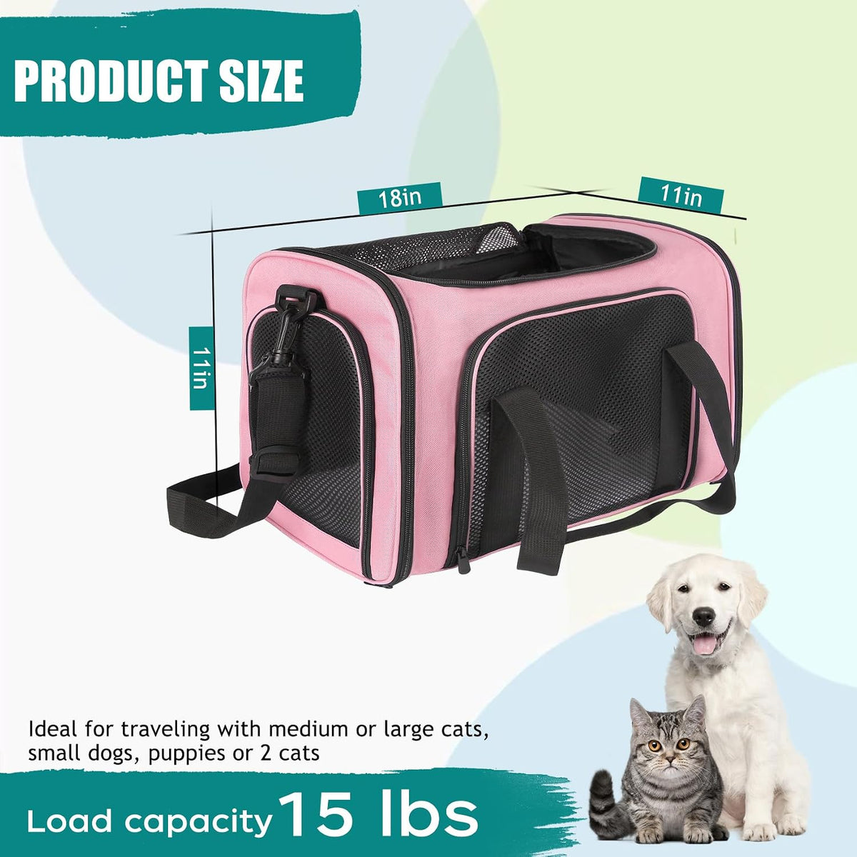 Top tasta Dog Cat Carrier Pet Carriers for Small Medium Large Cats - 18.0"L x 11.0"W x 11.0"H / Pink - image 2
