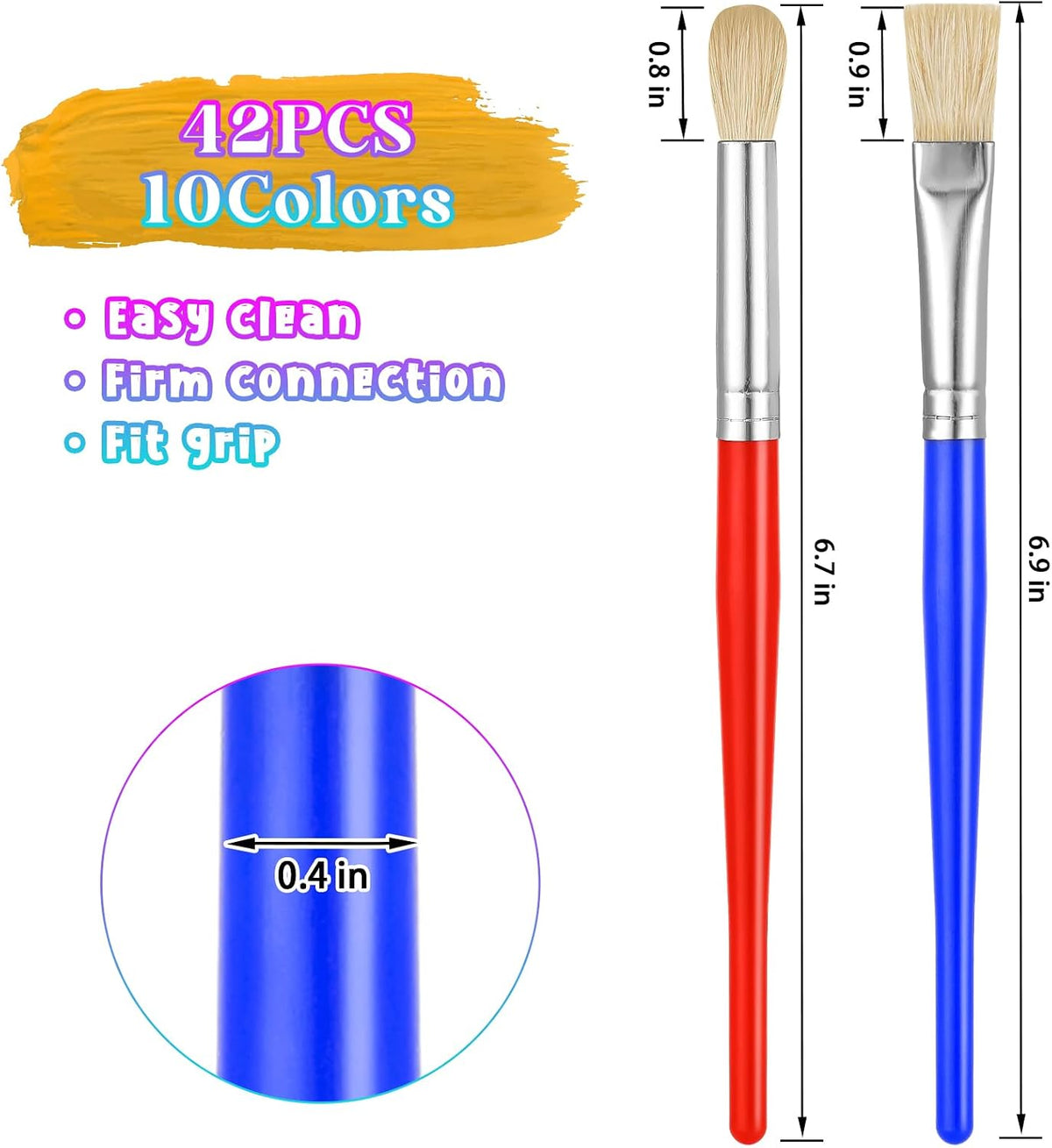 YGAOHF 22 piece toddler paint brushes with round and flat tips and bright handles - view 7