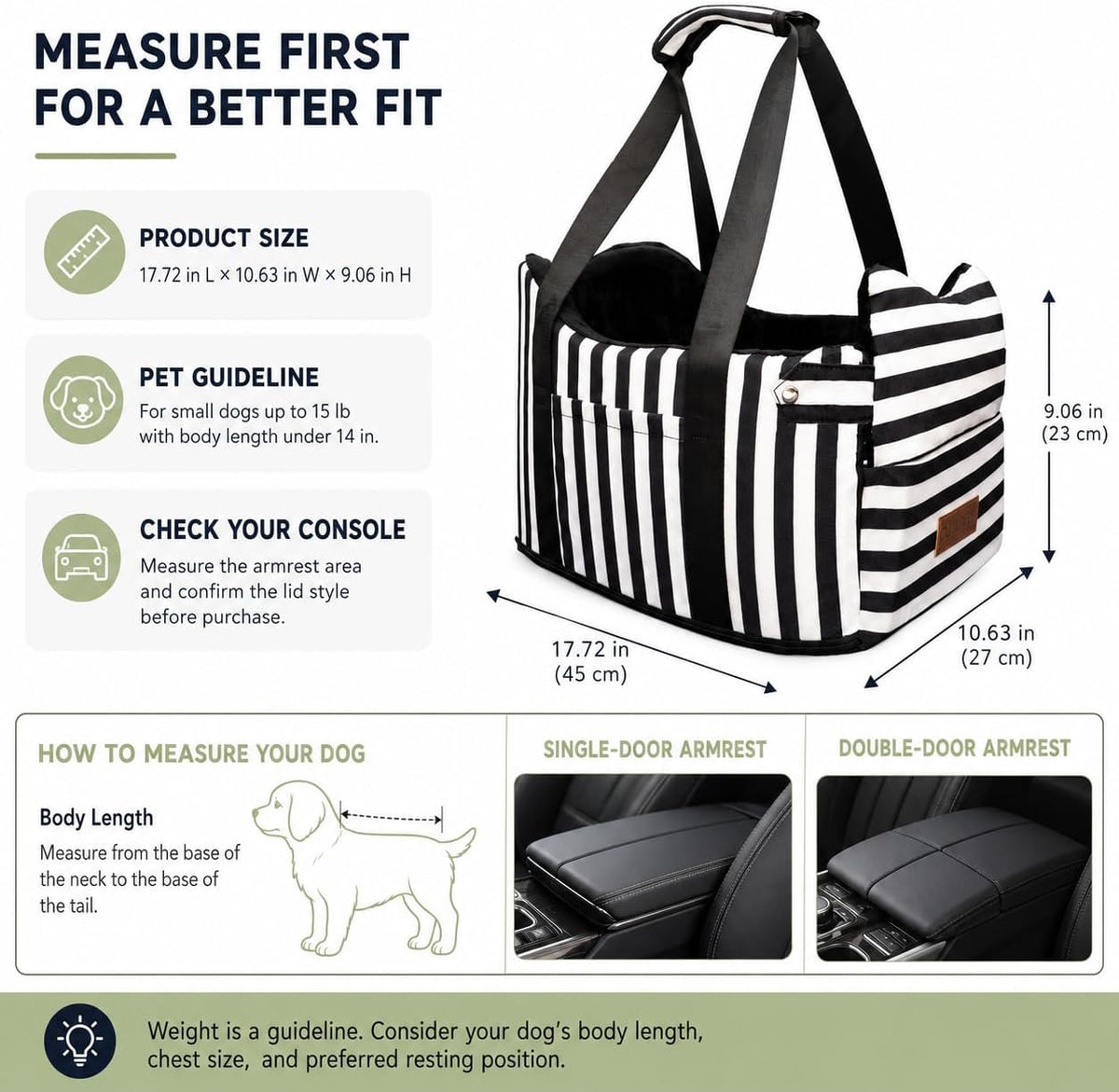Console Dog Car Seat for Small Dogs to – Essentials for Dogs - Black and White / Small - image 4
