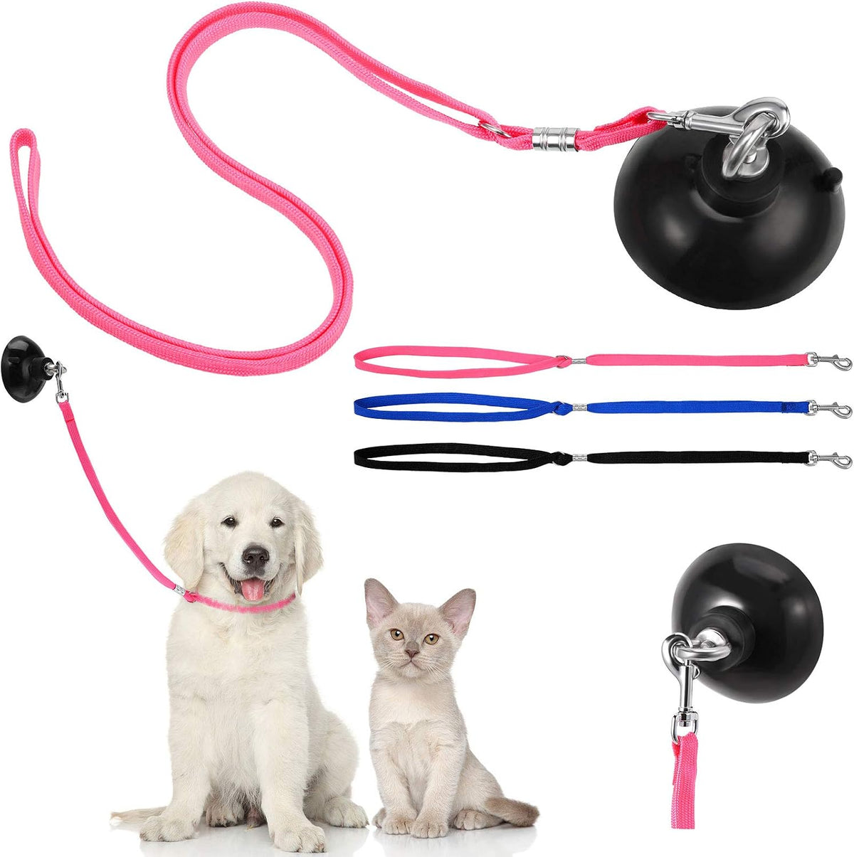 Frienda 4 Pcs Dog Bathing Tether with Suction Cup - Blue Black Pink