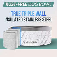Coldest Dog Bowl - Anti Rust Metal, Non Slip, 3 Layers Insulated Stainless Steel Dog Bowls - Spill Proof & Heavy Duty - Water Bowl for Dogs, Cats & Pets, Dish Washer Safe (100 oz, Carrara Marble)