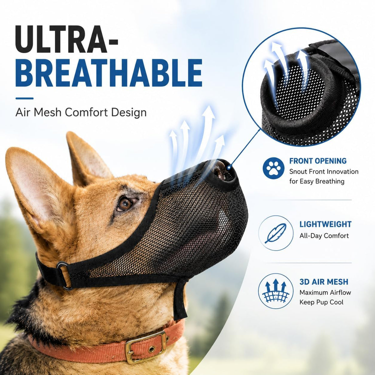 Dog Muzzle, Soft Air Mesh Muzzles for Medium Sized Dogs - Black / M - image 2