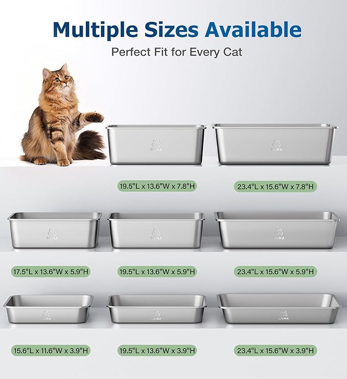 Stainless Steel Litter Box, Large Metal Cat Litter Box with High Sided for Big and Small Cats, Non-Stick, Easy to Clean, Odor-Free, 23.4" L×15.6" W×5.9" H, Blush Pink