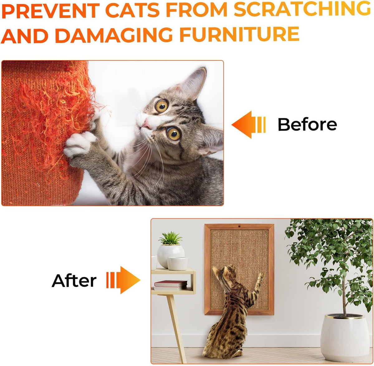 Cat Scratching Post - BXL, Natural Wooden Sisal Cat Wall Scratcher, Floor or Wall Mounted Vertical - Double - image 2