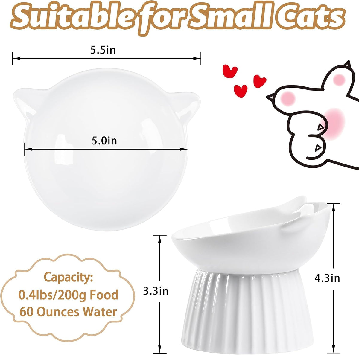 Ceramic Raised Cat Bowl，Tilted Raised Cat Bowl Anti Vomit Cat Bowls - White+Black - image 2