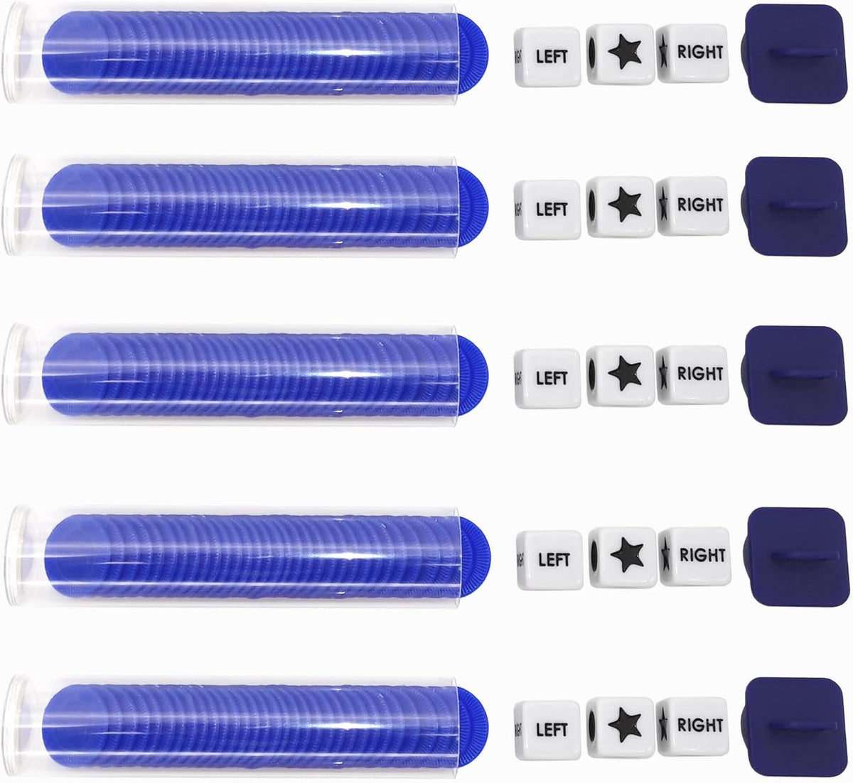 Ahoper Right Left Center Dice Game Prime Set Bundle with 3 Dices + 36 - Blue 5 Pack - image 3