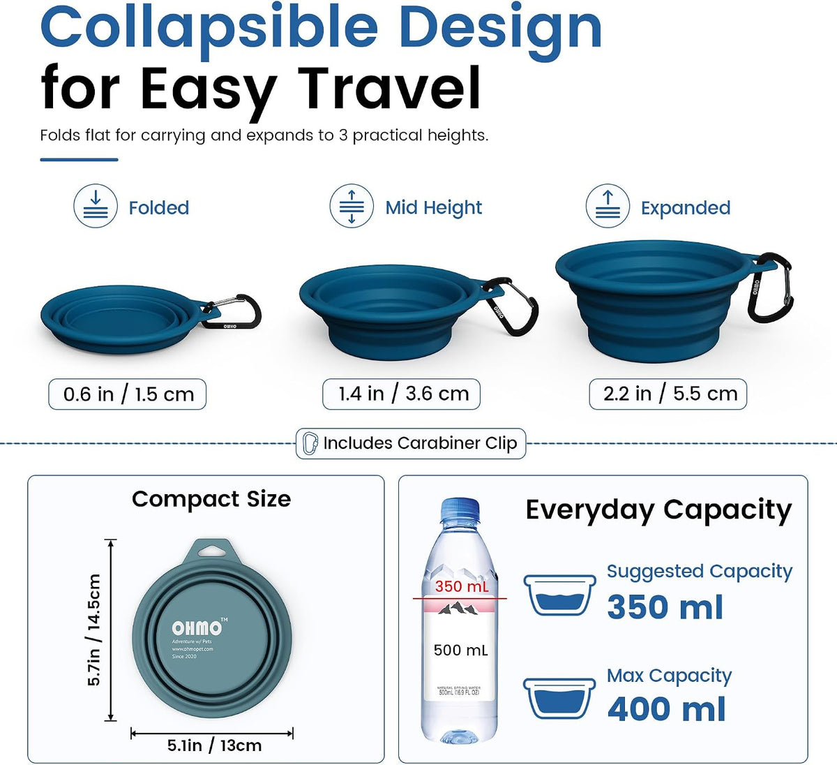 OHMO Collapsible Dog Bowls for Pet Travel, Coral&Brick Red - 2x12oz / Peacock&Light Blue - image 3