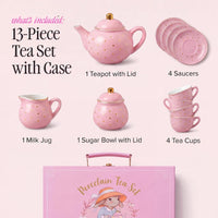 Giggle & Honey white floral tea party set for girls with porcelain teapot, cups and carrying case - view 10