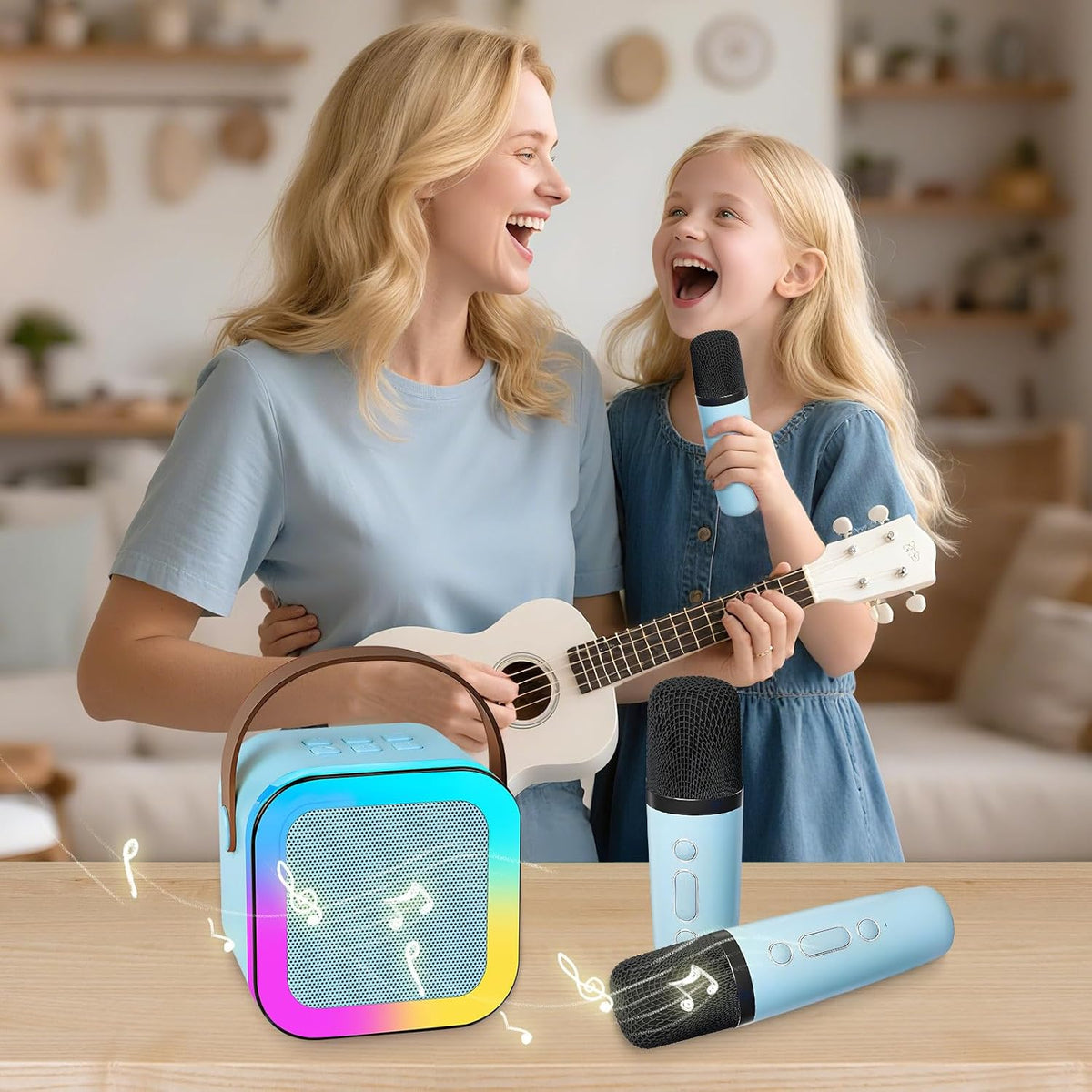 Karaoke Machine for Kids, Portable Bluetooth Speaker with 2 Wireless Microphones, 1 Disco Ball - blue - image 2