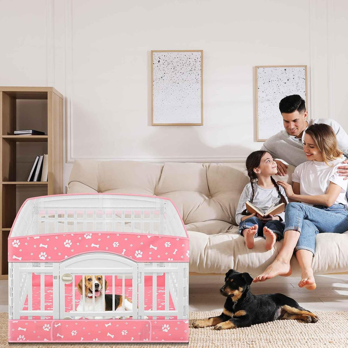 2 Pack Dog Playpens Cover and Bottom Mat Fits 4 Panels - Pink - image 3