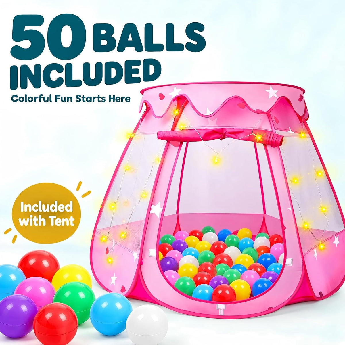 DISHIO Ball Pits with 50 Balls - Pink-with 50 Balls and Lights - image 2