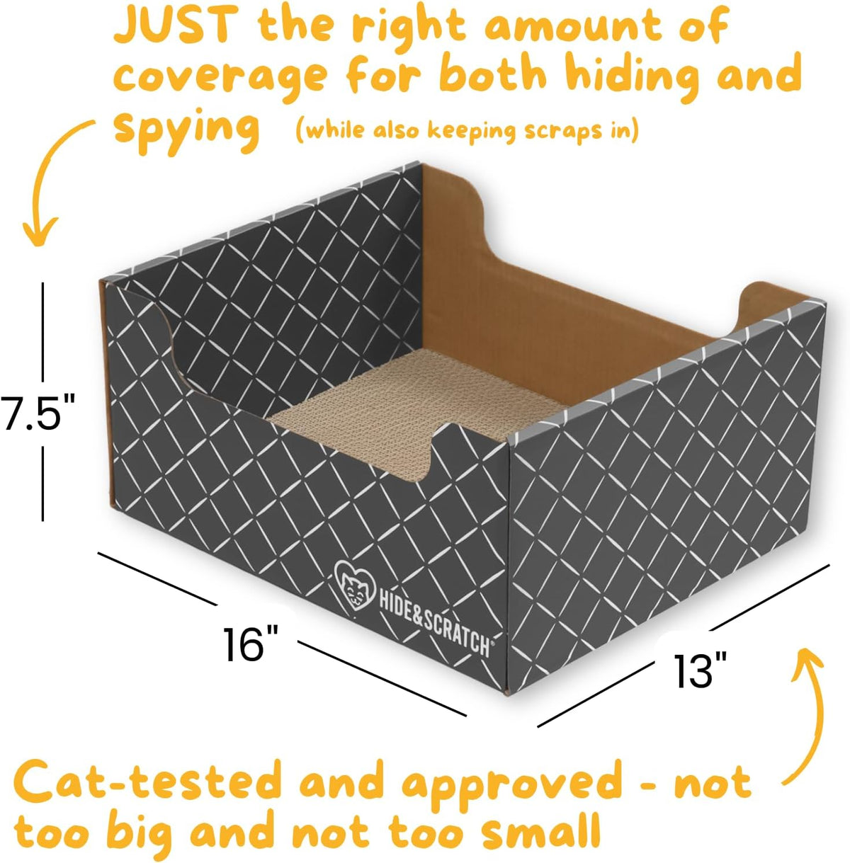 Hide & Scratch Cardboard Cat Scratcher Box & Bed Dark Grey Diamond Pad – Essentials for Cats - Grey - image 2
