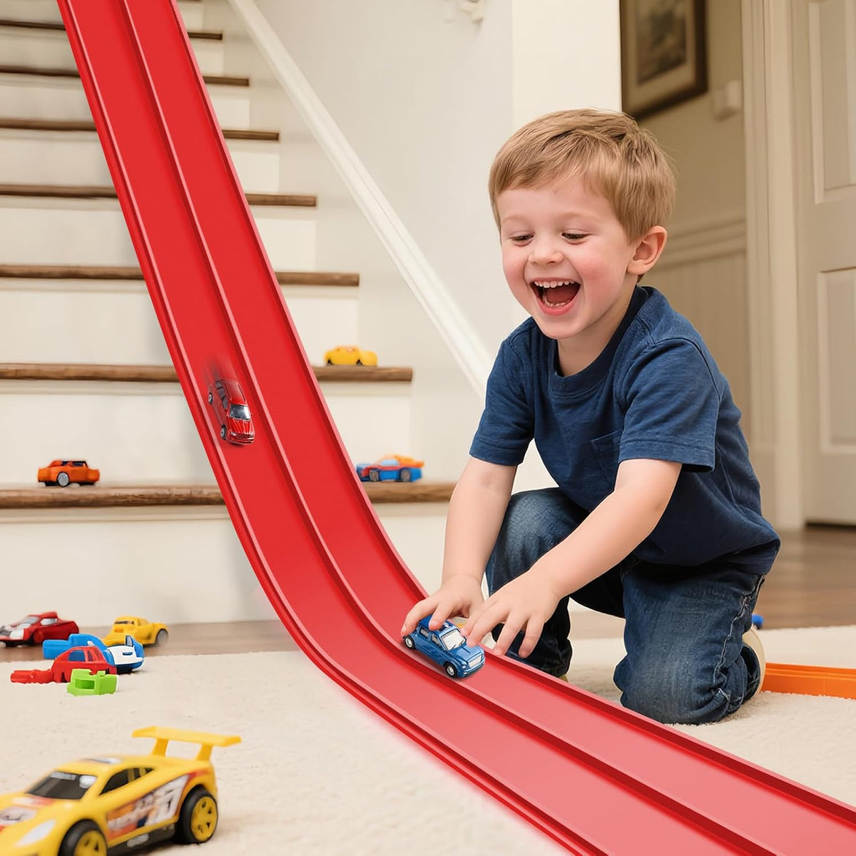 Flex Tracks 15 Ft Starter Set Flexible Race Track for Kids 3+ - Red
