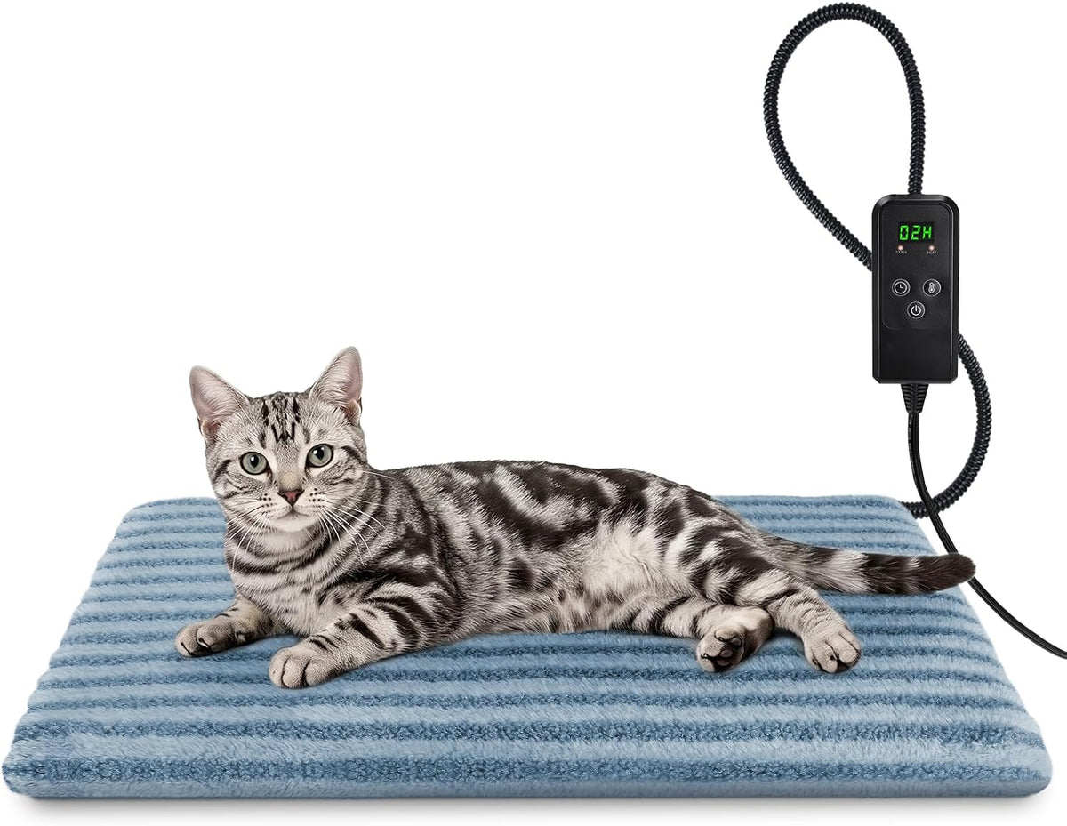 Large Pet Heating Pad, Adjustable Temperature with Timer - Blue / S (18'' x 16'')
