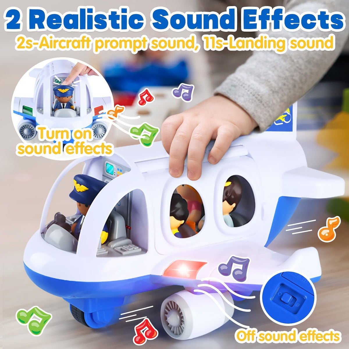 PLAY Musical Airplane Toy for kids Small Figures & Baggage - Blue - image 4