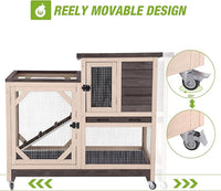 GUTINNEEN 2-Story Rabbit Hutch with Chew-Proof Ramp & Pull-Out Trays - Indoor/Outdoor 39.3" Wooden Rabbit Cage on Wheels for Rabbits, Guinea Pigs (Dark Brown)