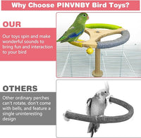 PINVNBY Hanging Bird Stand Perch Toy Wooden Spinning Parrot Perch with Cotton Rope and Bell Interactive Cockatiel Toy Bird Cage Accessories for Parakeets Conures Budgies Finches Lovebirds