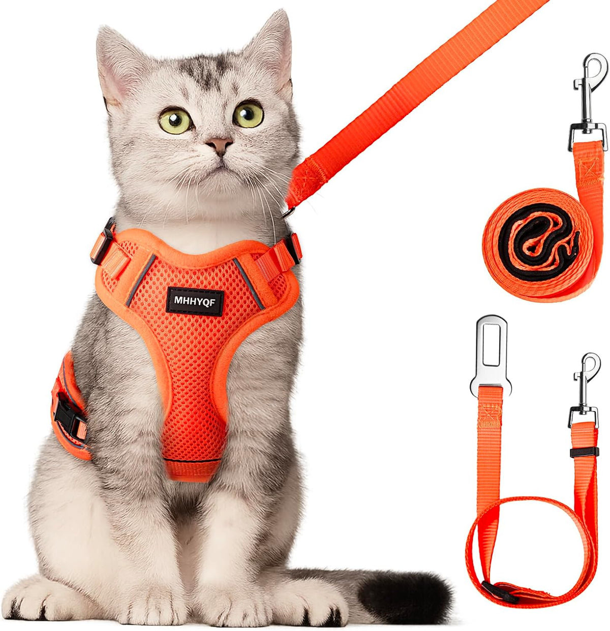 Cat Harness and Leash Set, Adjustable Cat Vest Harnesses – Essentials for Cats - Orange / Medium