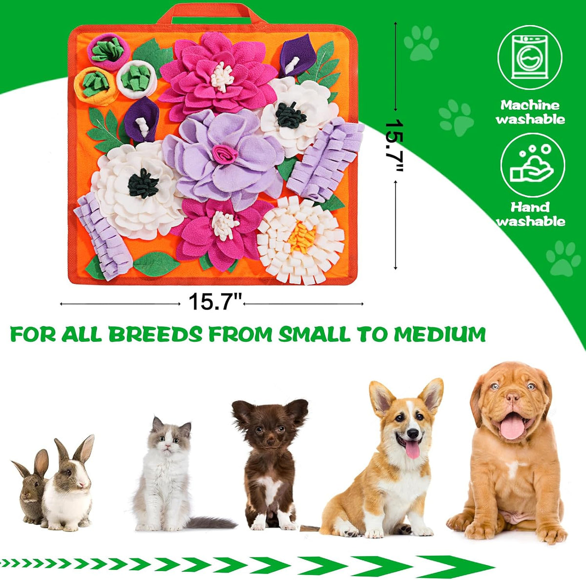 Snuffle Mat for Dogs,Dog Feeding Mat Sniff Mat Interactive Dog Puzzle Mat for Training and Stress - bright orange - image 3
