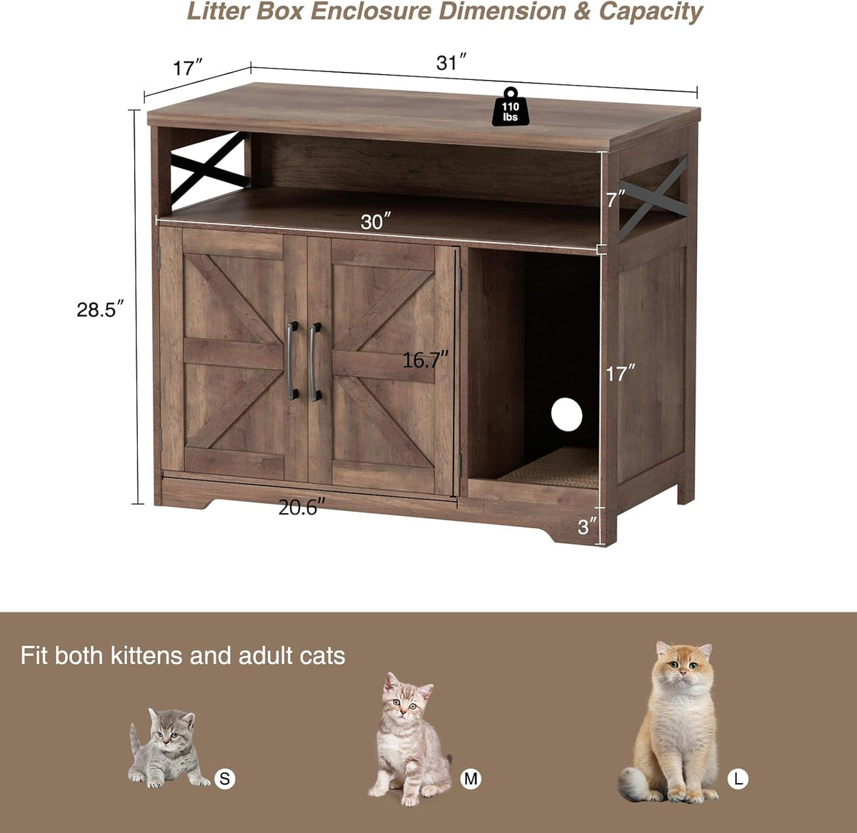 Cat Litter Box Enclosure, Hidden Litter Box with Scratch Pad – Essentials for Cats - Retro Brown / 31"L x 17"W x 28.5"H - image 2