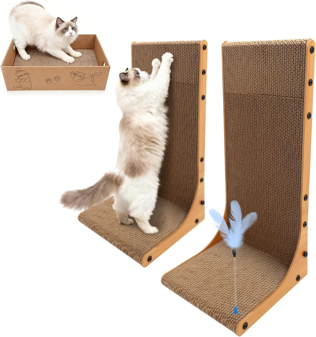 Cat Scratching Post, 3-in1 Cat Scratcher for Indoor Cats - 2pk 22in L-Shape Cat Scratcher with Box