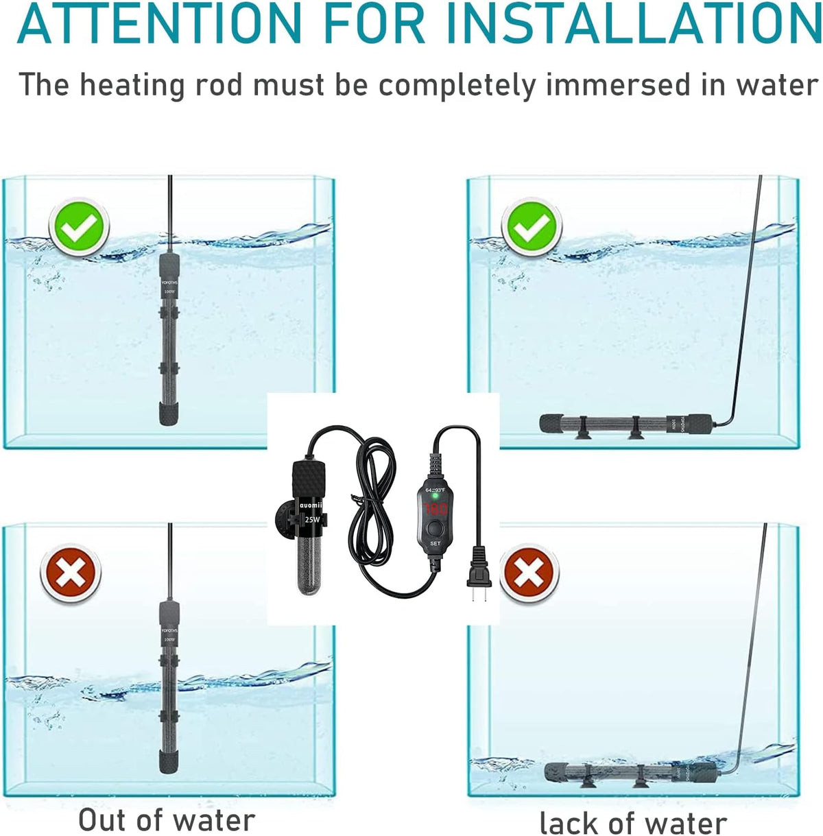 USB 10W Mini Submersible Aquarium Heater Adjustable Fish Tank Heater – Essentials for Fish - 50 Watts - image 3