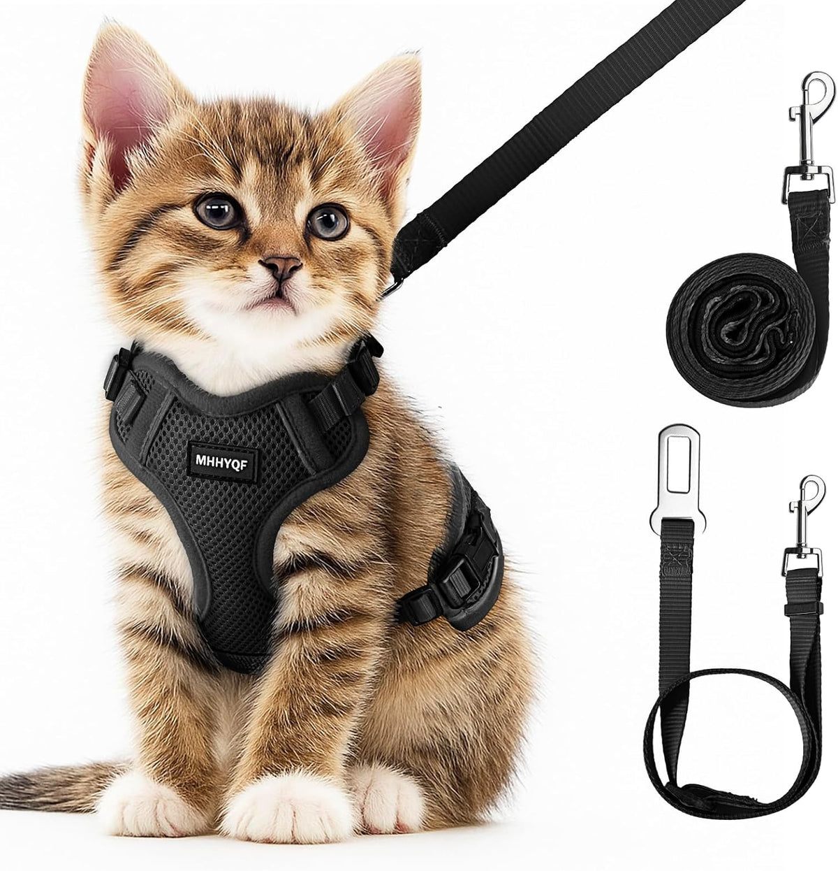 Cat Harness and Leash Set, Adjustable Cat Vest Harnesses – Essentials for Cats - Black / X-Small
