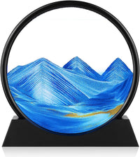 GEKETY 3D moving sand art picture in a round glass frame with layered blue sand