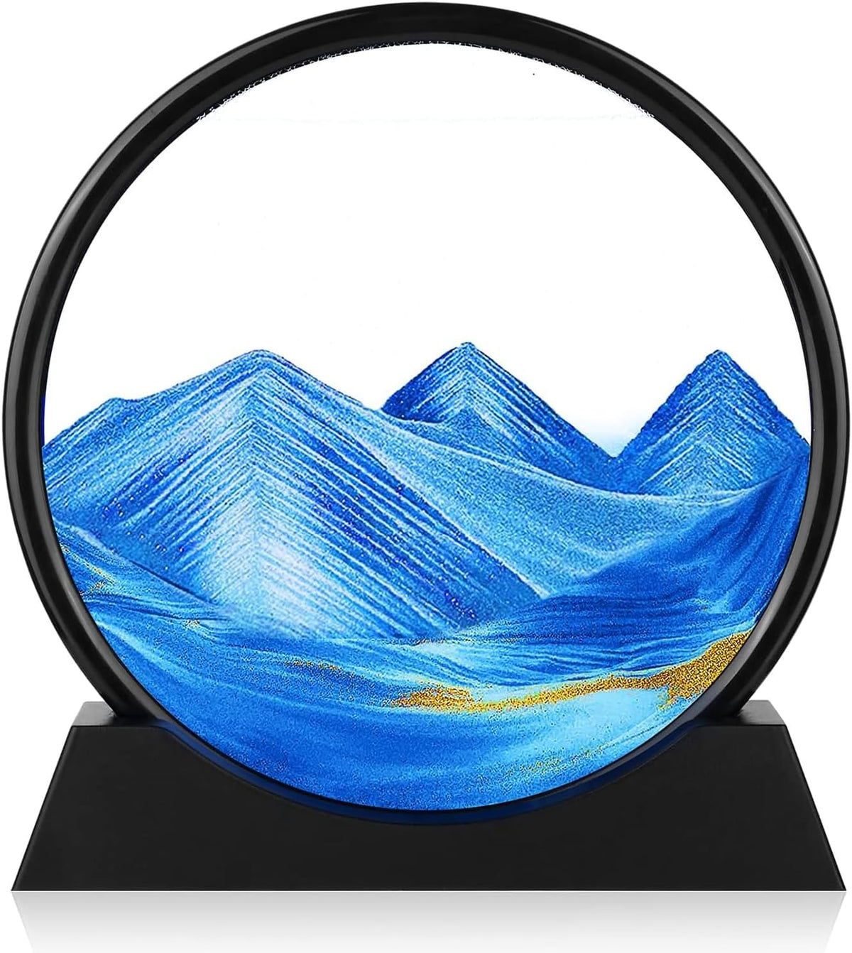 GEKETY 3D moving sand art picture in a round glass frame with layered blue sand