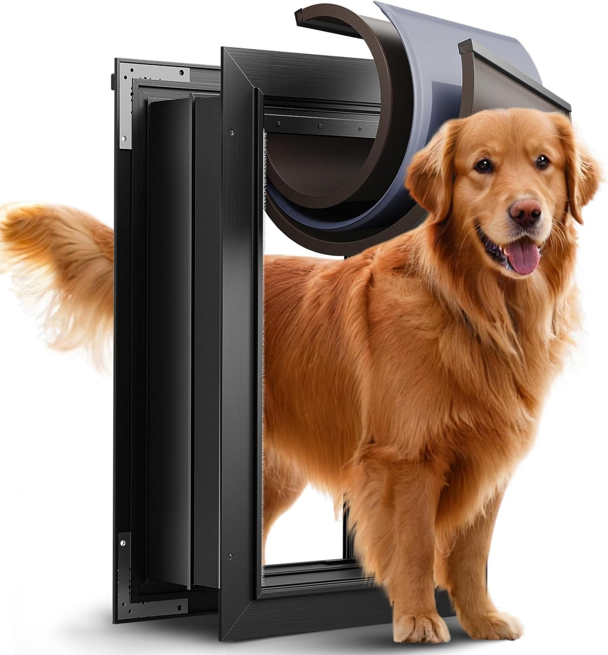 Large Dog Door for Wall, 3-Flap Insulated, All Aluminum, Black – Essentials for Dogs - Large