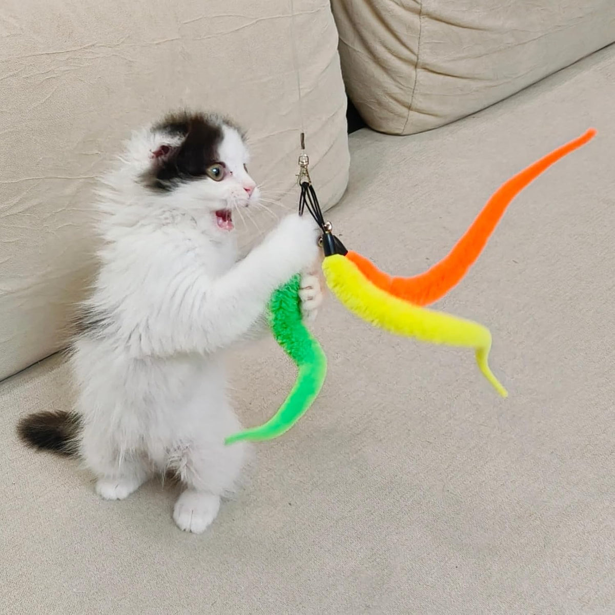 miwoowim 12 Pack Cat Wand Toy Refills with Bells - 10 Worms Refill - image 2