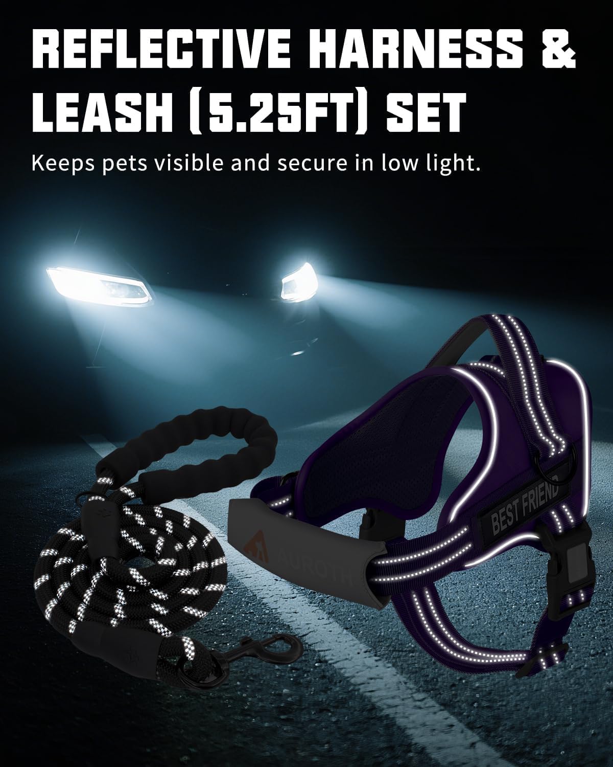 AUROTH Dog Harness for Large Dogs No Pull Tactical Harness and Leash - Purple / S(Neck:13.4"-19.7",Chest:20.5"-26") - image 4