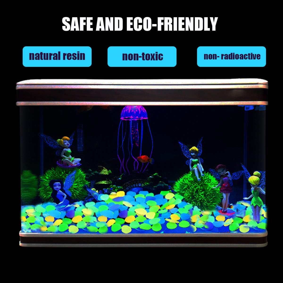 QIAONIUNIU 100 Pcs New Colorful Glow in The Dark Pebbles Stones Rocks - image 4