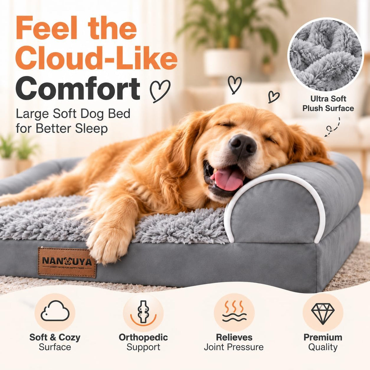 Orthopedic Dog Bed for Large Dogs - Light Grey / 36.0"L x 27.0"W x 6.5"Th - image 2