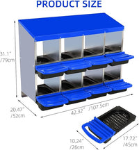 Chicken Nesting Boxes, 8 Hole Metal Chicken Laying Box with with Removable Trays and Roll Out Egg Collection for Chicken Coop, Blue