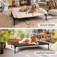 Veehoo Cooling Elevated Dog Bed + Removable Fluffy Pillow-Top Mat, Plush Dog Bed with Bolster, Breathable Mesh, No-Slip Feet, Portable Raised Dog Bed for Indoor & Outdoor, 32"x25", Medium, CWC2331E