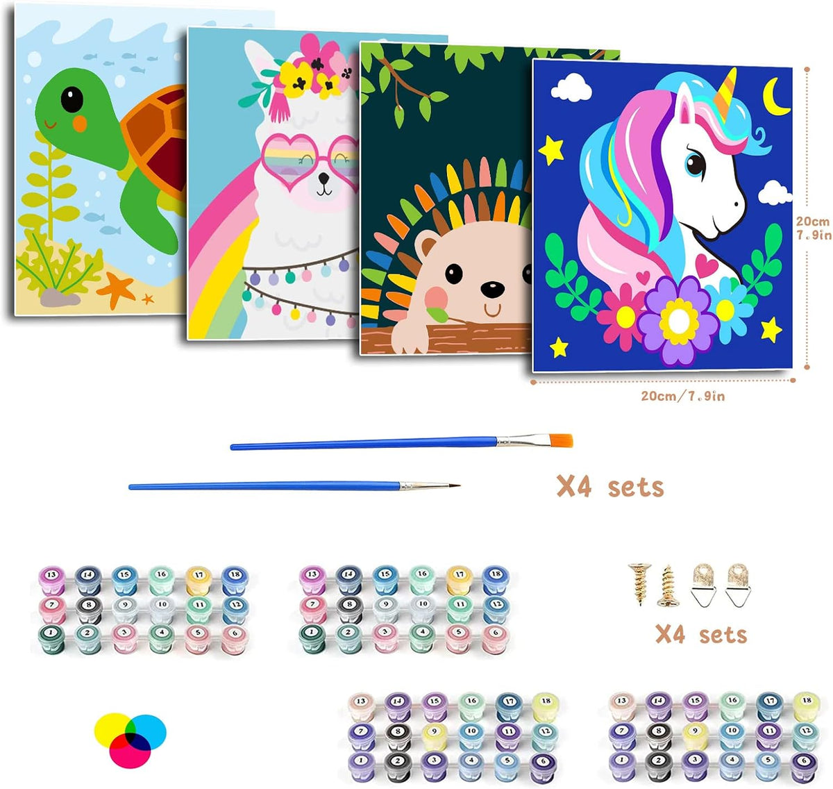 CarlonLin framed paint by number for kids, 4 pack of 8x8 inch canvas kits - view 8
