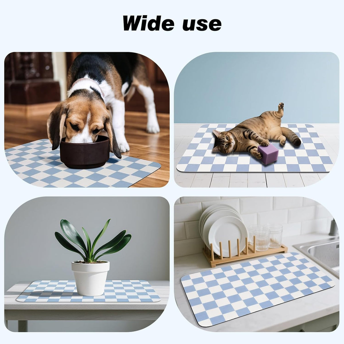 CooRug Checkered Dog Food Mat, Pet Feeding Mat 20" L x 12" W - Blue / 20"L x 12"W - image 4