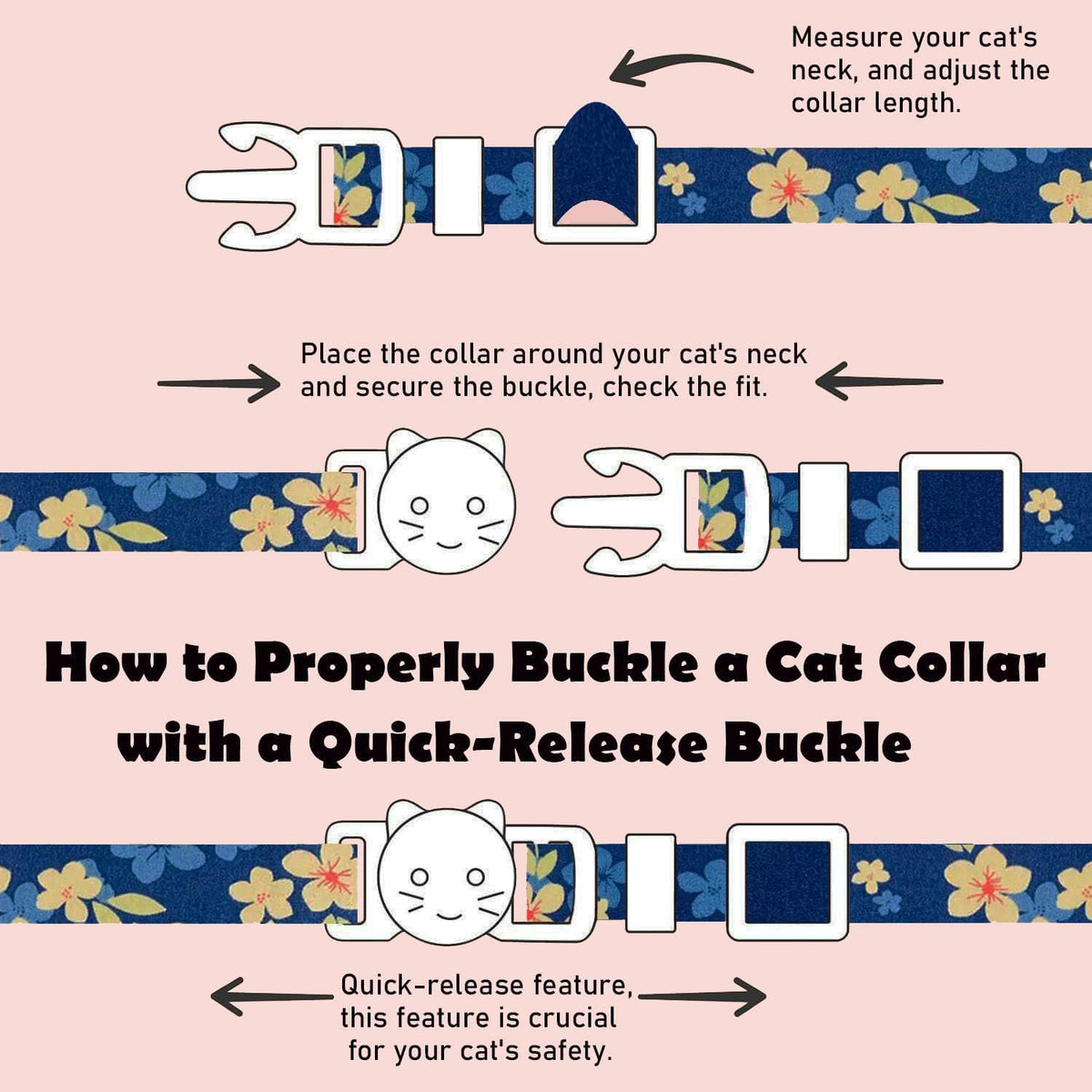 2 Pack Cotton Breakaway Cat Collars Set with Bell and Flower Pendant - yellow+navy flower - image 2