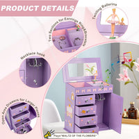 Jewelry Box for Girls 5-Layer with Swing Door Spinning Ballerina - Purple - image 3