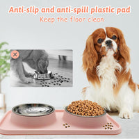 BNOSDM Double Dog Food Bowls Stainless Steel Dog Food and Water Bowls - Pink - image 3