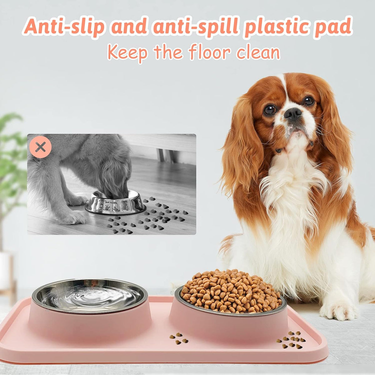 BNOSDM Double Dog Food Bowls Stainless Steel Dog Food and Water Bowls - Pink - image 3