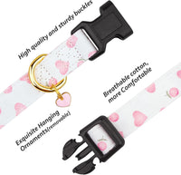 Cotton Dog Collar White and Pink Love Heart with Pendant Cute Dog - White&Pink Love Heart / S - image 2