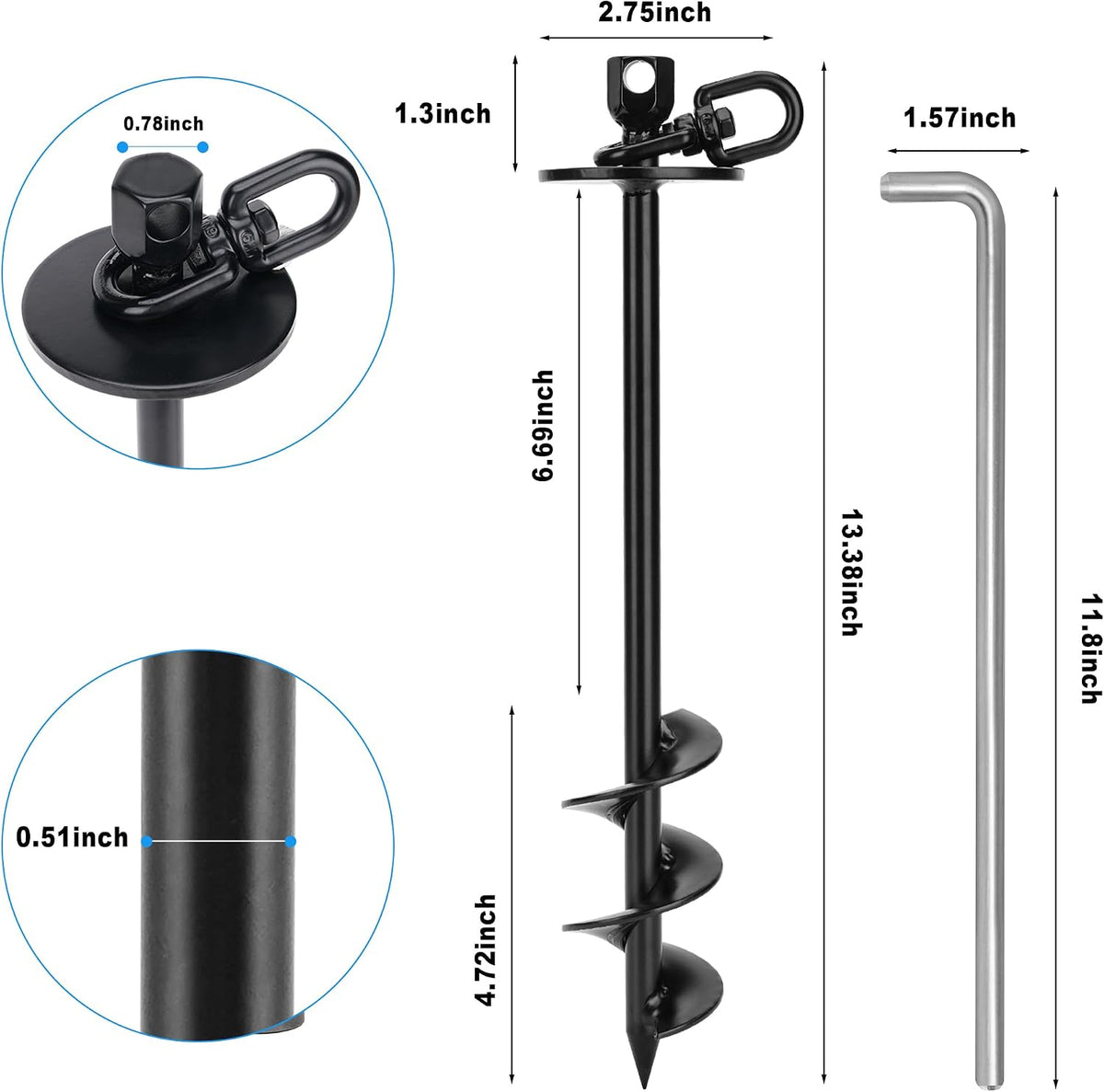 iklekione Dog Tie Out Stake, 360° Swivel -No Tangl - Only Hexagonal Head Stake - image 2