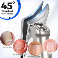 Toenail Clippers for Ingrown Thick Toenails, 16mm/37mm Wide Opening Heavy Duty Toe Nail Clippers for Men Thick Nails with Long Handle, 45 Degrees Very Sharp Slanted Curved Blade Toenail Clippers